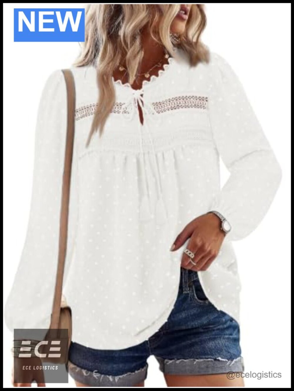 Womens Swiss Dot Lace Boho Blouse Long Sleeve Tunic Top